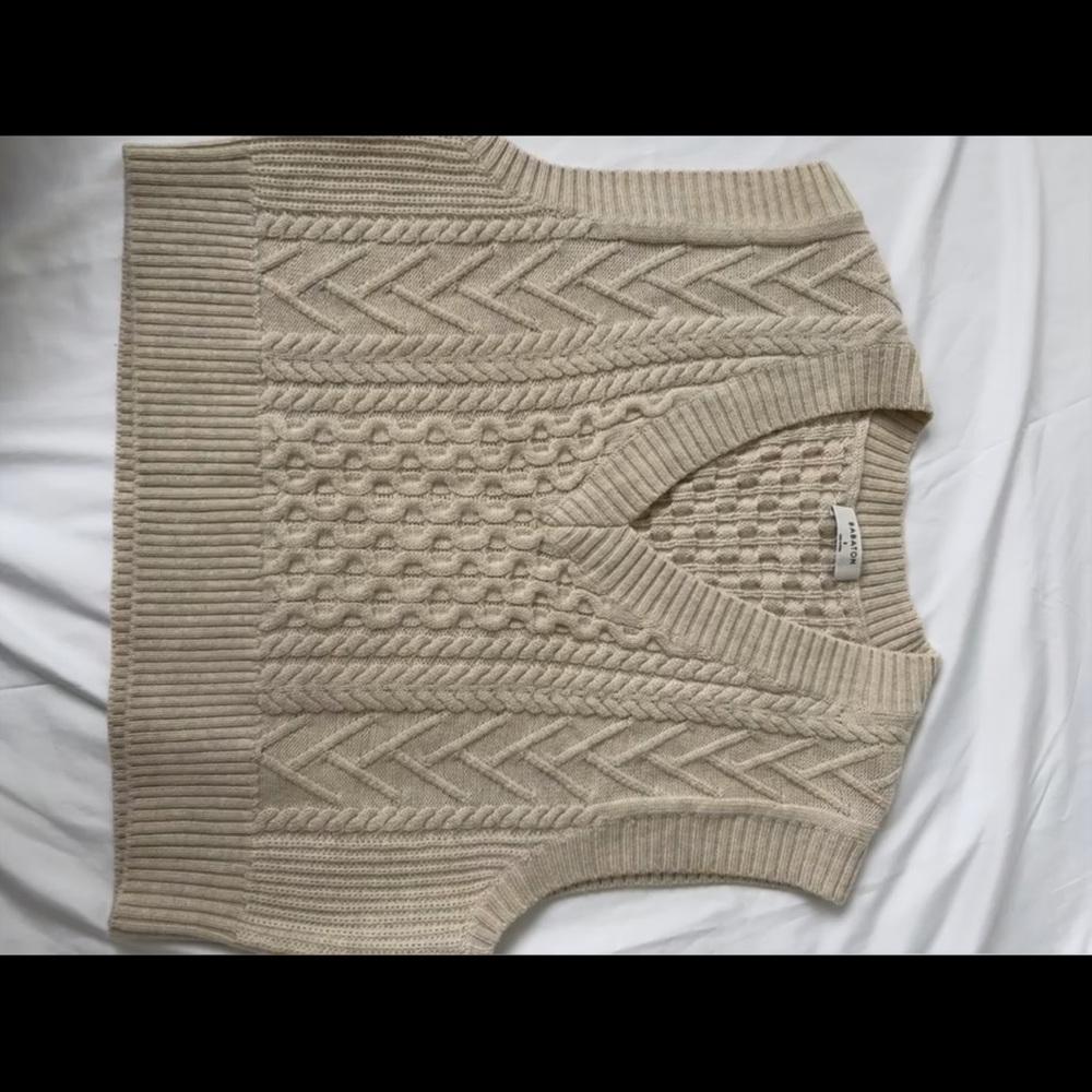Beige Cable Knit Sweater Vest